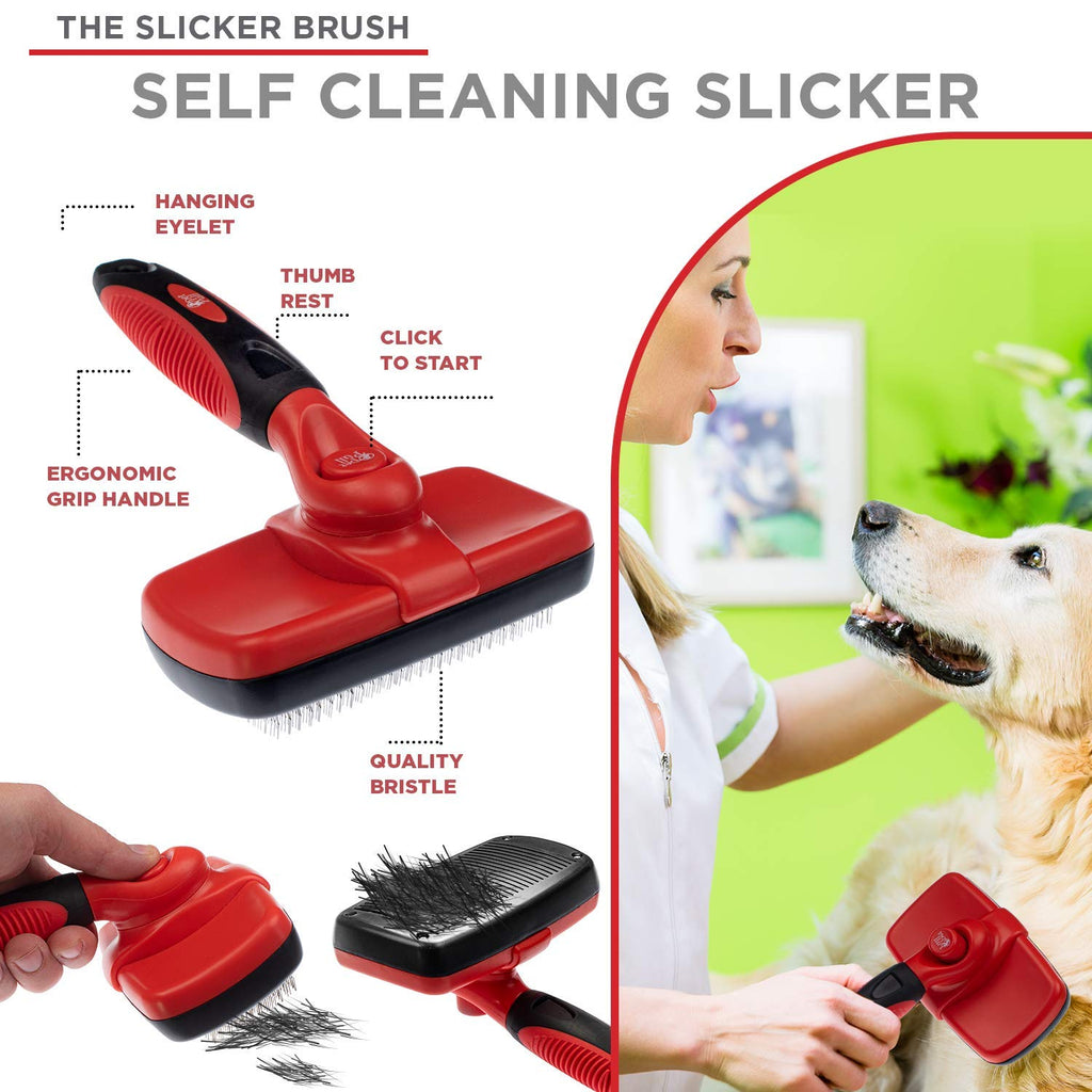 Complete Professional Pet Grooming Kit Self Cleaning Slicker Brush for Dogs & Cats - Pro Grooming Brushes Effectively Reduces Shedding Fur Hair Remover Brush Gloves - Combo Gift Set