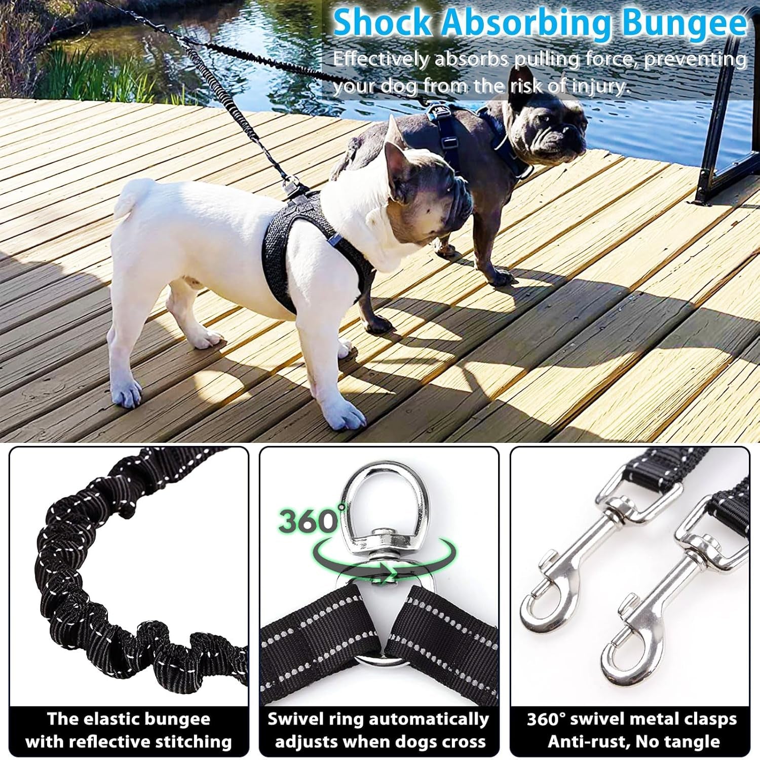 Double Retractable Dog Leash for Two Dogs up to 50 Lbs per - 16 Ft Coupler Dog Leashes for Small Medium - One Locked System, Non Slip Grip, Tangle Free