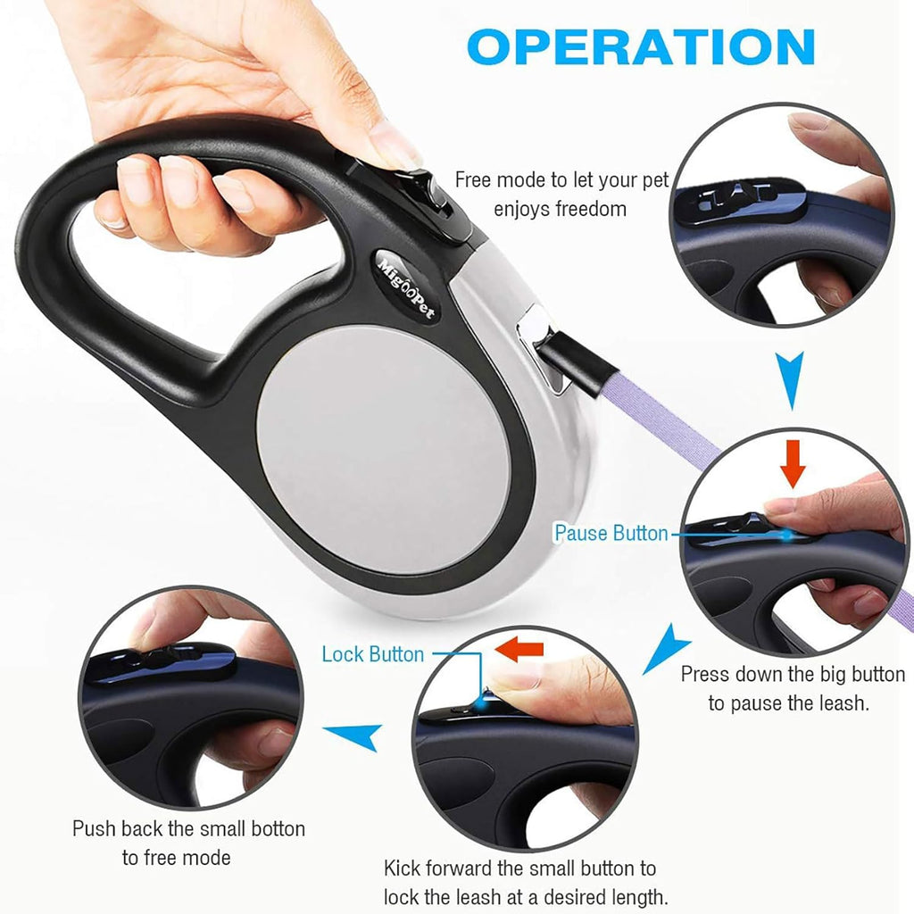 Double Retractable Dog Leash for Two Dogs up to 50 Lbs per - 16 Ft Coupler Dog Leashes for Small Medium - One Locked System, Non Slip Grip, Tangle Free